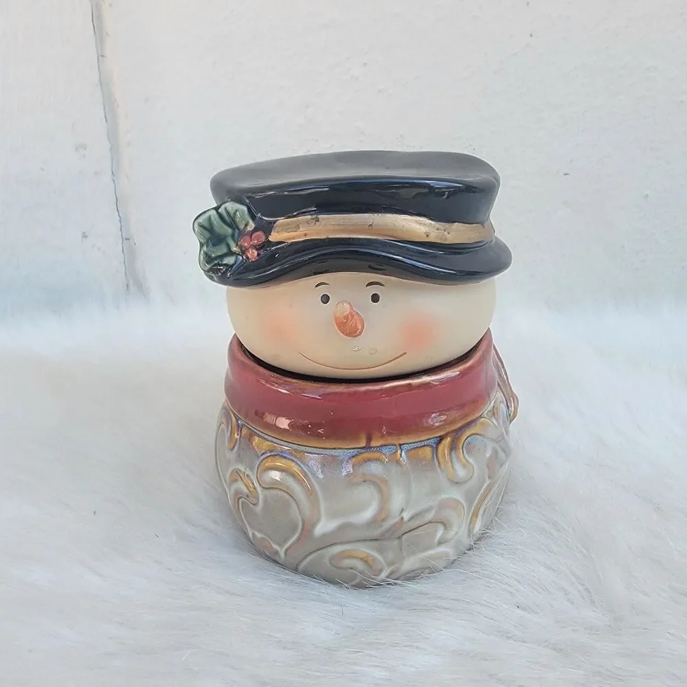 VTG Christmas Snowman Canister Cookie Candy Jar 5.5